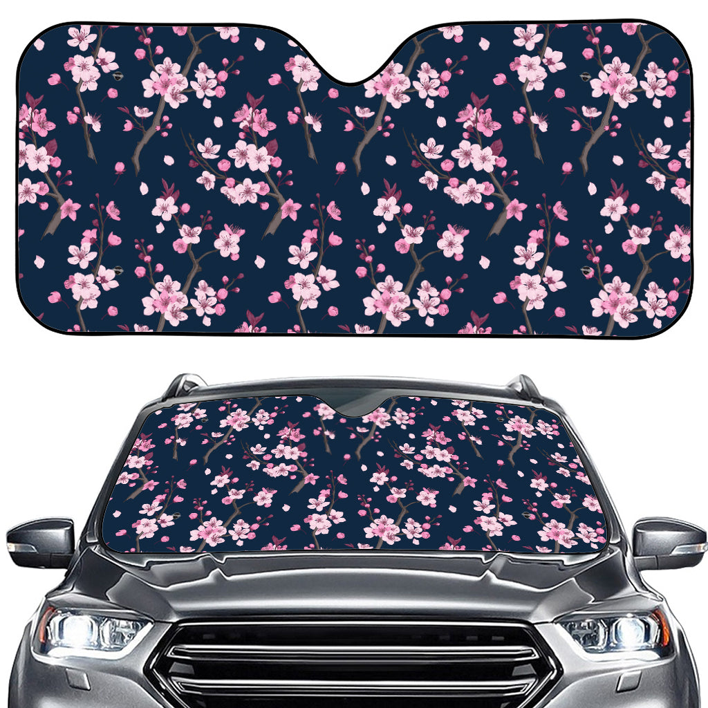 Pink Sakura Cherry Blossom Pattern Print Car Windshield Sun Shade