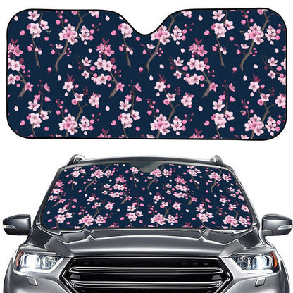 Pink Sakura Cherry Blossom Pattern Print Car Windshield Sun Shade