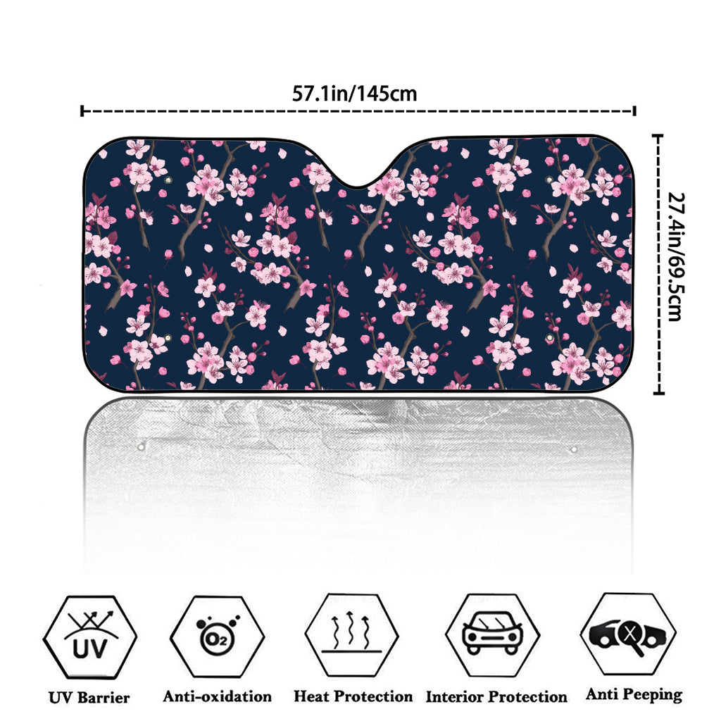 Pink Sakura Cherry Blossom Pattern Print Car Windshield Sun Shade