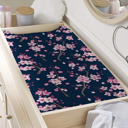 Pink Sakura Cherry Blossom Pattern Print Changing Pad Cover