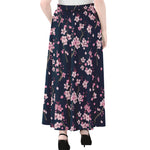 Pink Sakura Cherry Blossom Pattern Print Chiffon Maxi Skirt