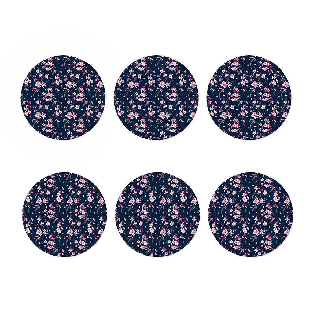 Pink Sakura Cherry Blossom Pattern Print Coaster Set