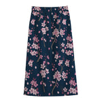 Pink Sakura Cherry Blossom Pattern Print Cotton Front Slit Maxi Skirt