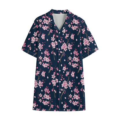 Pink Sakura Cherry Blossom Pattern Print Cotton Hawaiian Shirt