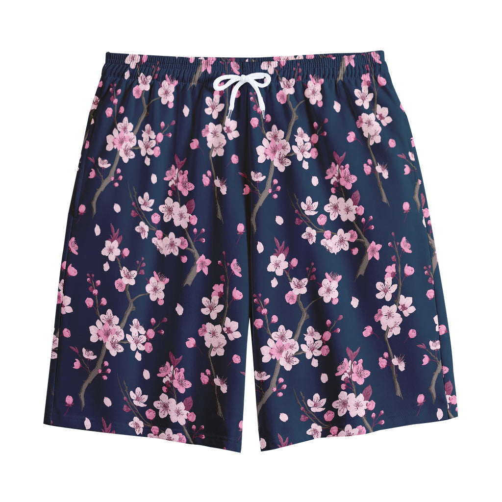 Pink Sakura Cherry Blossom Pattern Print Cotton Shorts