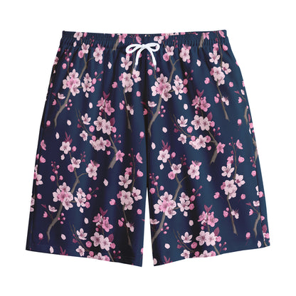 Pink Sakura Cherry Blossom Pattern Print Cotton Shorts