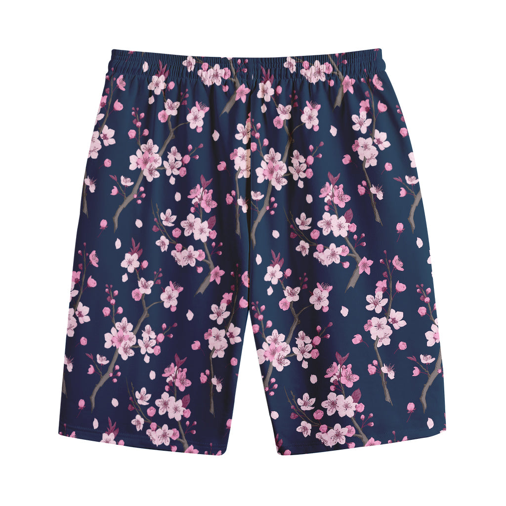 Pink Sakura Cherry Blossom Pattern Print Cotton Shorts
