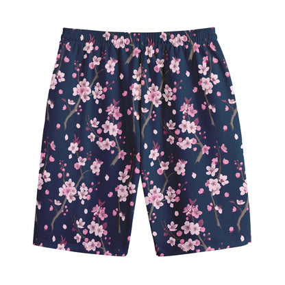 Pink Sakura Cherry Blossom Pattern Print Cotton Shorts
