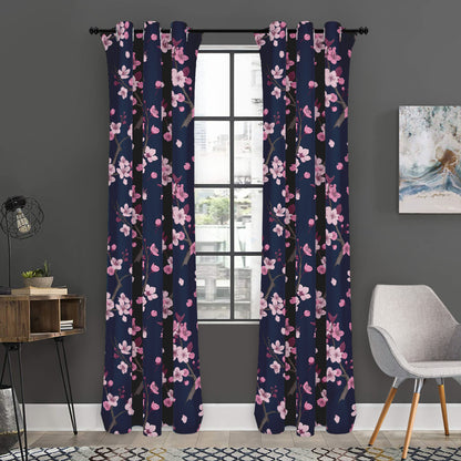 Pink Sakura Cherry Blossom Pattern Print Curtain