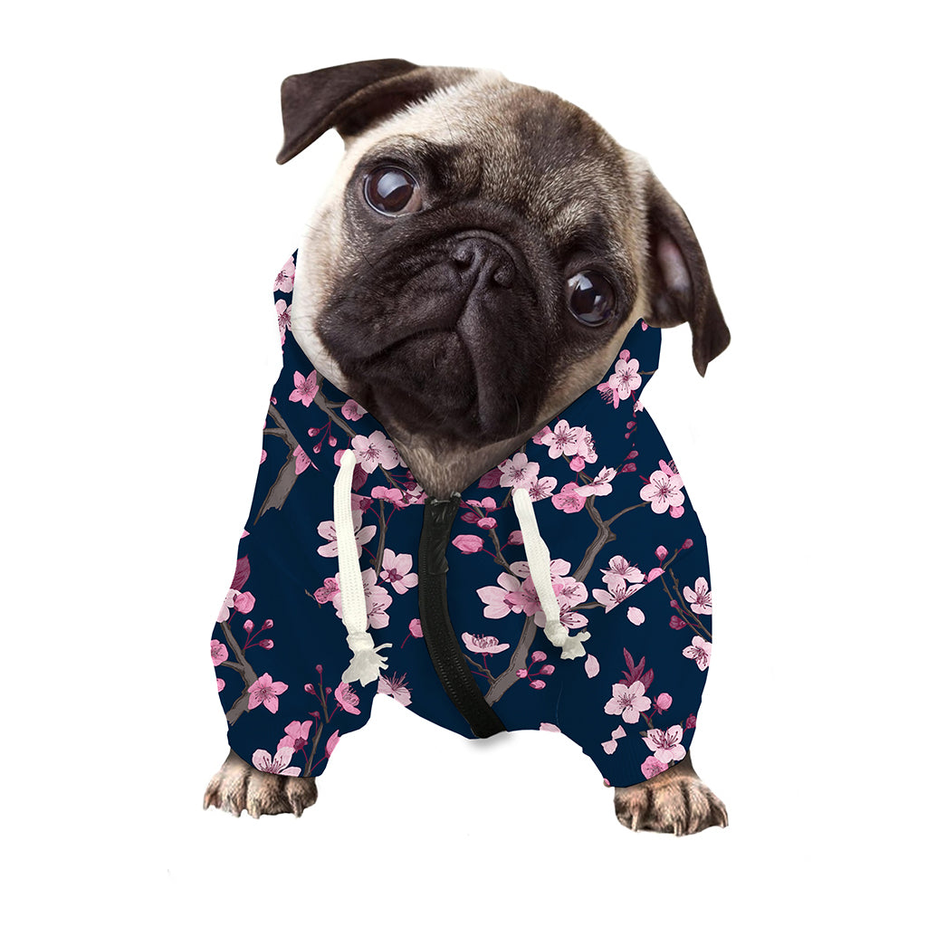 Pink Sakura Cherry Blossom Pattern Print Dog Zip Up Hoodie