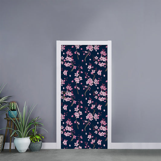Pink Sakura Cherry Blossom Pattern Print Door Sticker