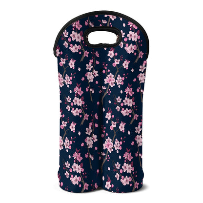 Pink Sakura Cherry Blossom Pattern Print Double Neoprene Wine Tote
