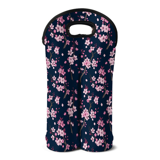 Pink Sakura Cherry Blossom Pattern Print Double Neoprene Wine Tote