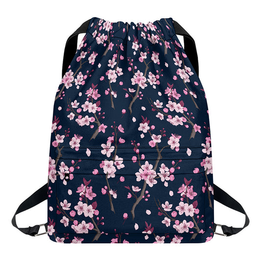 Pink Sakura Cherry Blossom Pattern Print Drawstring Backpack