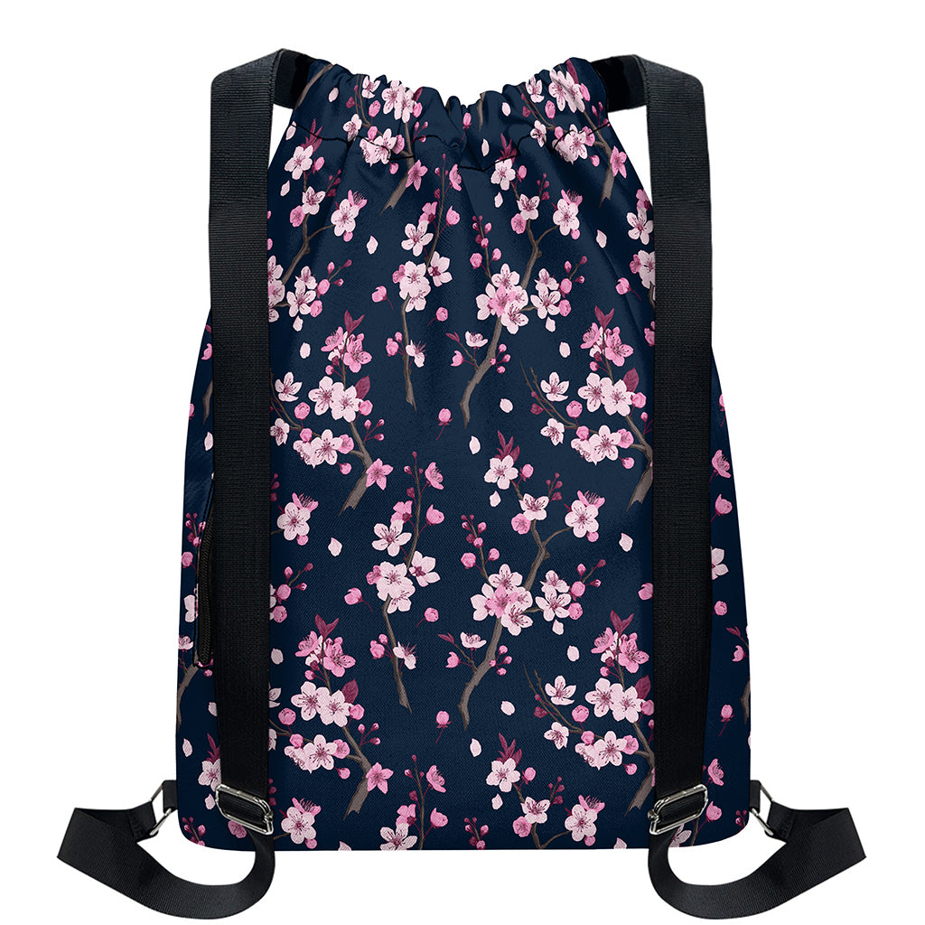 Pink Sakura Cherry Blossom Pattern Print Drawstring Backpack