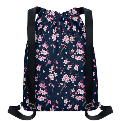 Pink Sakura Cherry Blossom Pattern Print Drawstring Backpack