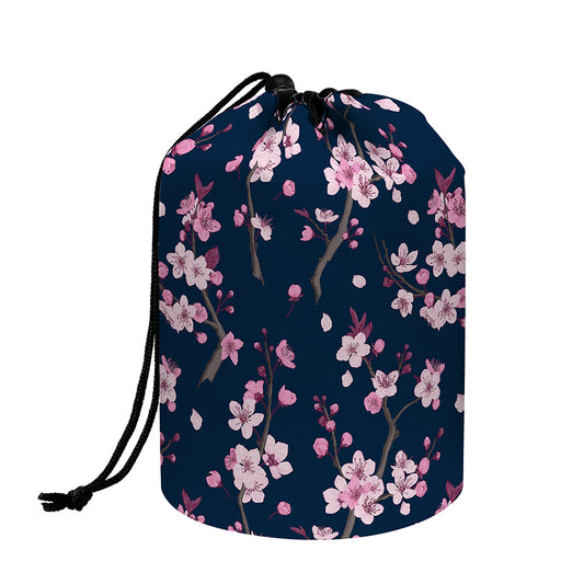 Pink Sakura Cherry Blossom Pattern Print Drawstring Makeup Bag