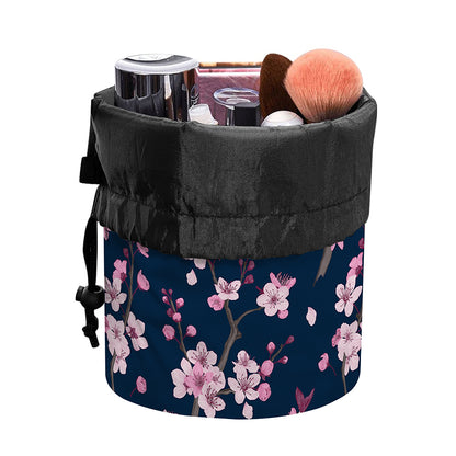 Pink Sakura Cherry Blossom Pattern Print Drawstring Makeup Bag