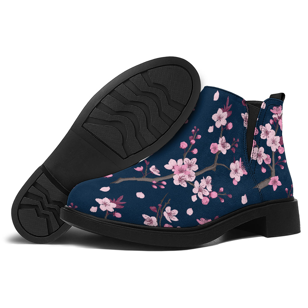 Pink Sakura Cherry Blossom Pattern Print Flat Ankle Boots