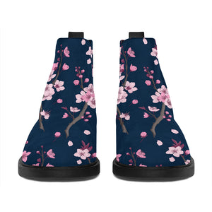 Pink Sakura Cherry Blossom Pattern Print Flat Ankle Boots