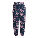 Pink Sakura Cherry Blossom Pattern Print Fleece Lined Knit Pants