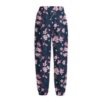 Pink Sakura Cherry Blossom Pattern Print Fleece Lined Knit Pants