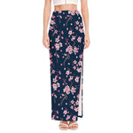 Pink Sakura Cherry Blossom Pattern Print High Slit Maxi Skirt