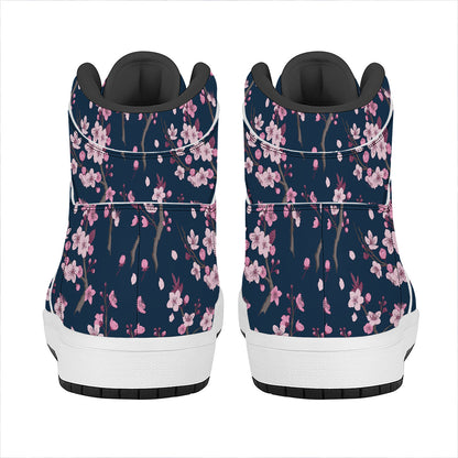 Pink Sakura Cherry Blossom Pattern Print High Top Leather Sneakers