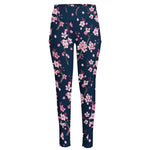 Pink Sakura Cherry Blossom Pattern Print High-Waisted Pocket Leggings