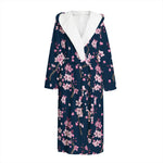 Pink Sakura Cherry Blossom Pattern Print Hooded Bathrobe