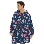 Pink Sakura Cherry Blossom Pattern Print Hoodie Blanket