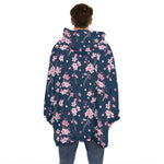 Pink Sakura Cherry Blossom Pattern Print Hoodie Blanket