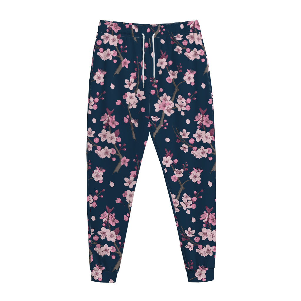 Pink Sakura Cherry Blossom Pattern Print Jogger Pants