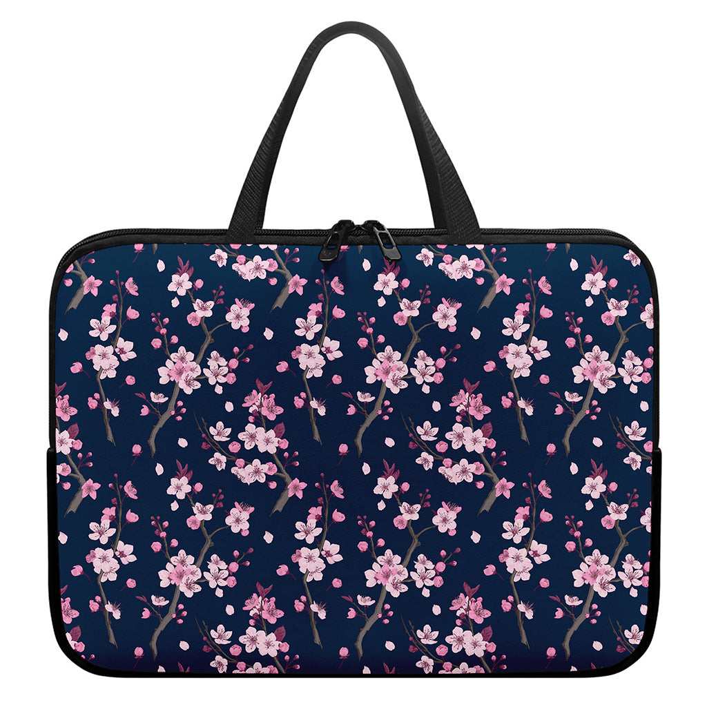 Pink Sakura Cherry Blossom Pattern Print Laptop Sleeve With Handle