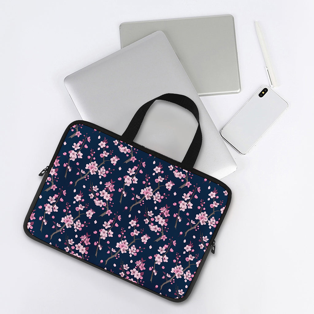 Pink Sakura Cherry Blossom Pattern Print Laptop Sleeve With Handle