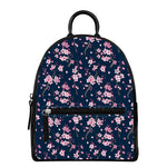 Pink Sakura Cherry Blossom Pattern Print Leather Backpack