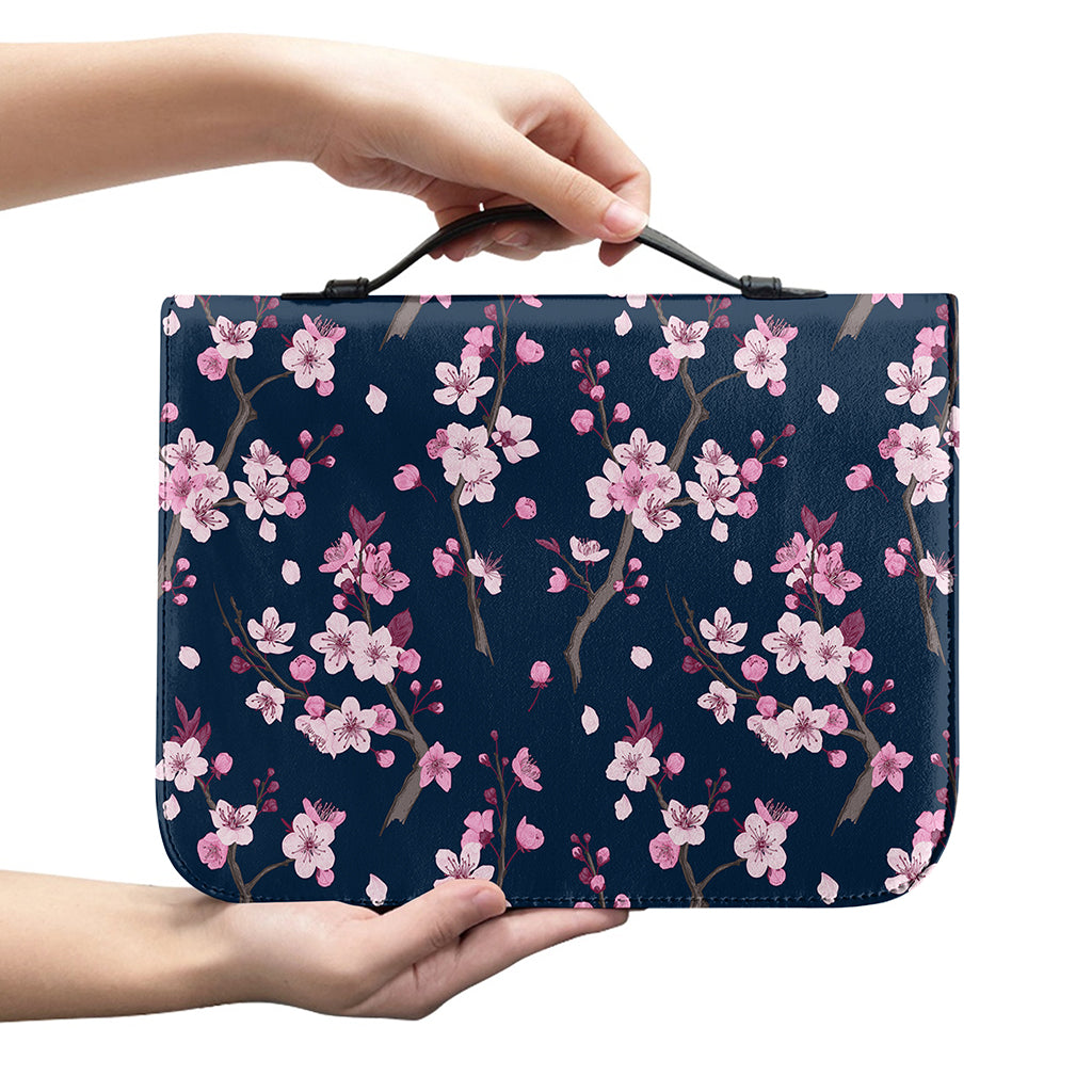 Pink Sakura Cherry Blossom Pattern Print Leather Bible Cover