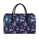 Pink Sakura Cherry Blossom Pattern Print Leather Duffle Bag