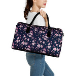 Pink Sakura Cherry Blossom Pattern Print Leather Duffle Bag
