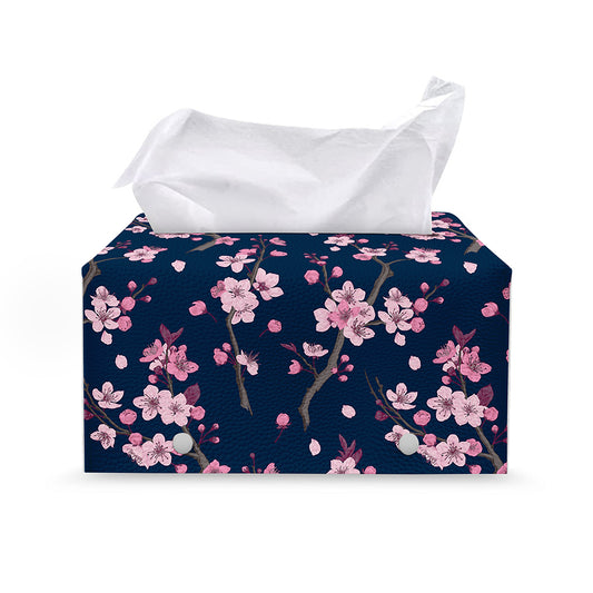 Pink Sakura Cherry Blossom Pattern Print Leather Tissue Box Cover