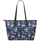 Pink Sakura Cherry Blossom Pattern Print Leather Tote Bag