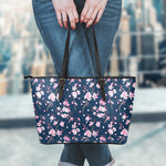 Pink Sakura Cherry Blossom Pattern Print Leather Tote Bag