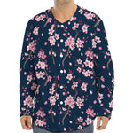 Pink Sakura Cherry Blossom Pattern Print Long Sleeve Baseball Jersey