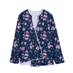 Pink Sakura Cherry Blossom Pattern Print Long Sleeve Short Coat
