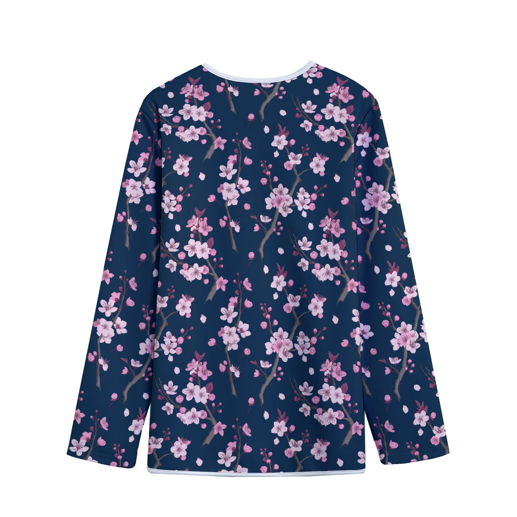 Pink Sakura Cherry Blossom Pattern Print Long Sleeve Short Coat
