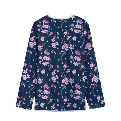 Pink Sakura Cherry Blossom Pattern Print Long Sleeve Short Coat