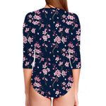 Pink Sakura Cherry Blossom Pattern Print Long Sleeve Swimsuit