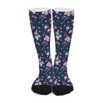 Pink Sakura Cherry Blossom Pattern Print Long Socks
