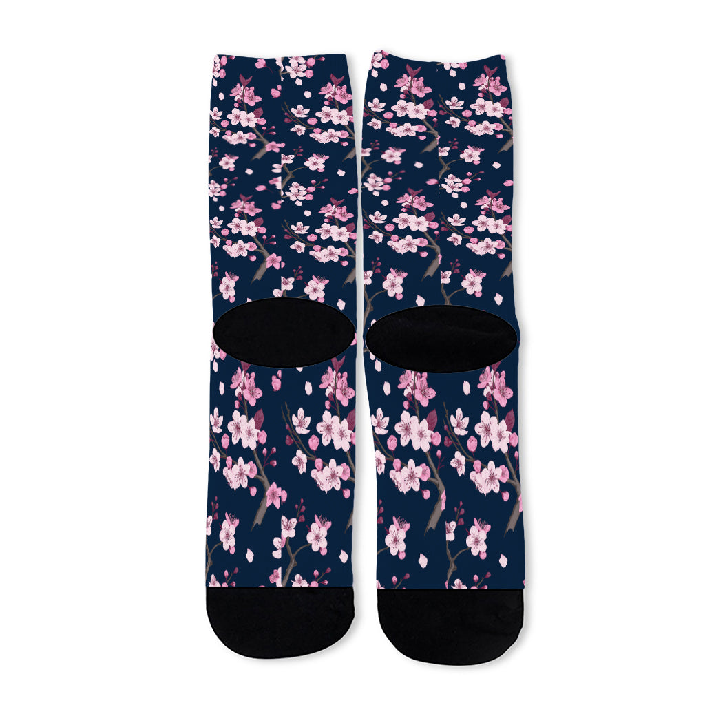 Pink Sakura Cherry Blossom Pattern Print Long Socks