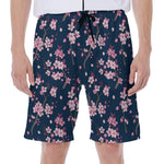 Pink Sakura Cherry Blossom Pattern Print Men's Beach Shorts